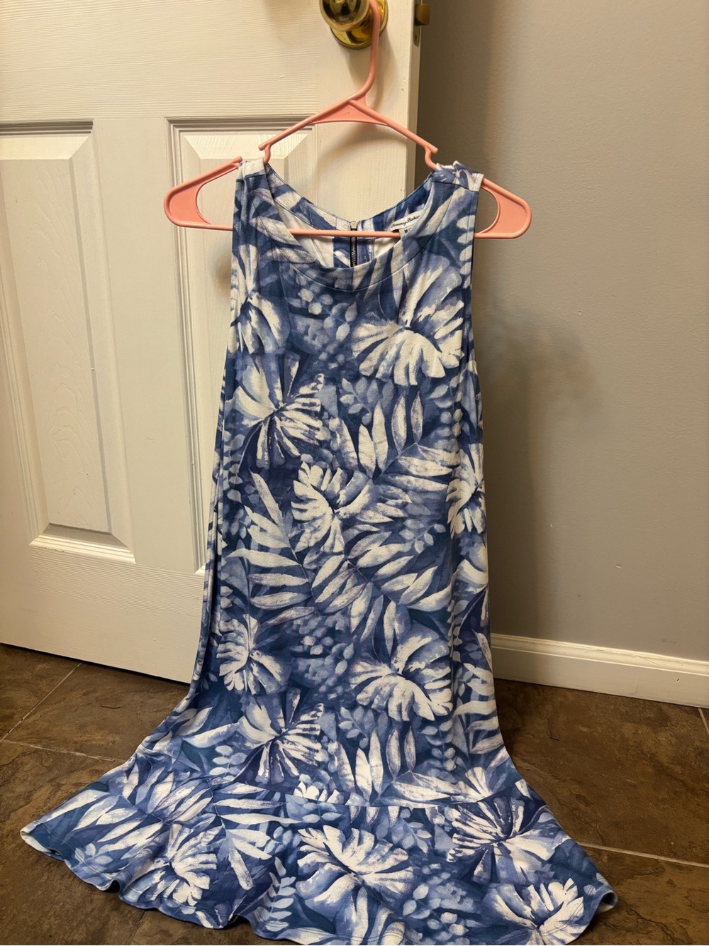 Tommy Bahama Blue & White Tie-Dye Leaf Print Dress